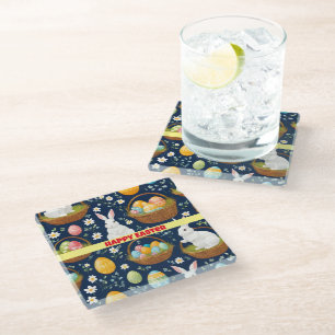 Popular Bunny Happy Easter Collection Glass Coaster