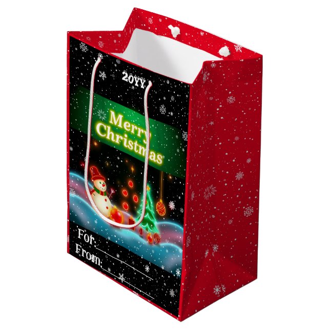 Popular Christmas Neon Holiday Collection Medium Gift Bag (Front Angled)