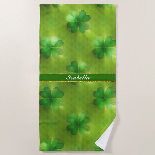 Popular Clover 4 Lists Green Collection Beach Towel (Front)