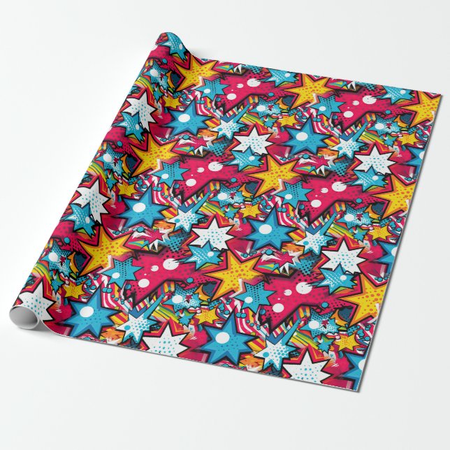 Popular Colourful Comic Style Wrapping Paper (Unrolled)