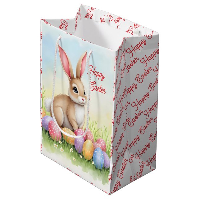 Popular Cute Easter Bunny And Eggs Collection Medium Gift Bag (Front Angled)