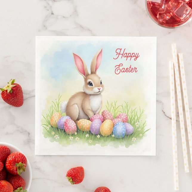 Popular Cute Easter Bunny And Eggs Collection Napkin (Insitu)