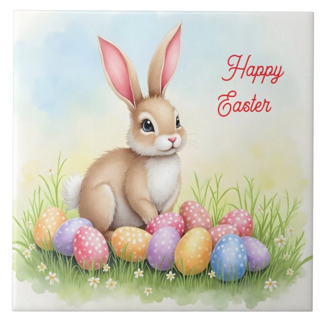 Popular Cute Easter Bunny And Eggs Collection Tile (Front)
