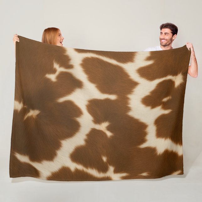 Popular Elegant Cow Faux Leather Collection Fleece Blanket (In Situ)