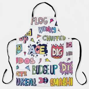 Popular English Language Slang Words Doodle Letter Apron
