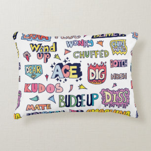 Popular English Language Slang Words Doodle Letter Decorative Cushion