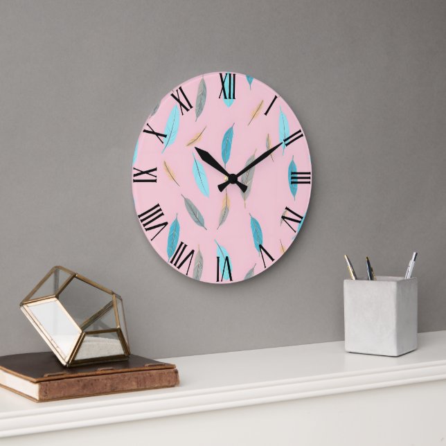 Popular Feathers Luxury Boho Collection Large Clock (Office)