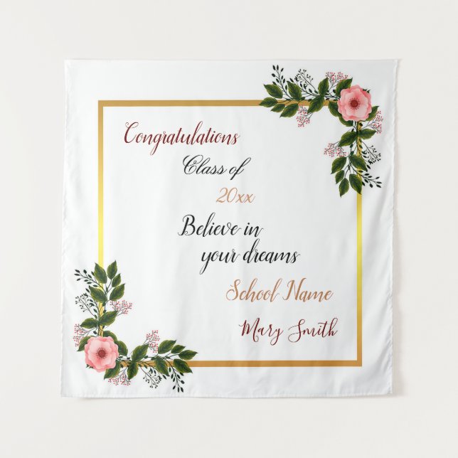 Popular Floral Customise White Pink Rose Tapestry (Front)