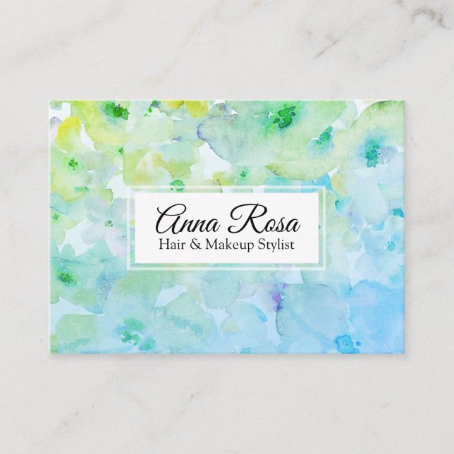 *~* Popular Floral Green Turquoise Chic Beauty Business Card (Front)