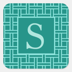 Popular Geometric Pattern Monogram Teal Square Sticker