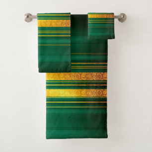 Popular Green Gold Luxury Linen Texture Collection Bath Towel Set