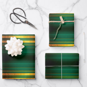 Popular Green Gold Luxury Linen Texture Collection Wrapping Paper Sheet