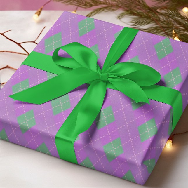 Popular Green Pink Purple Christmas Wreath Wrapping Paper Sheet (Creator Uploaded)