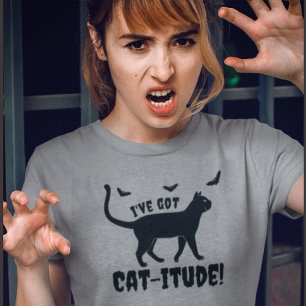 Popular Grey I've Got Cat-itude Halloween  T-Shirt
