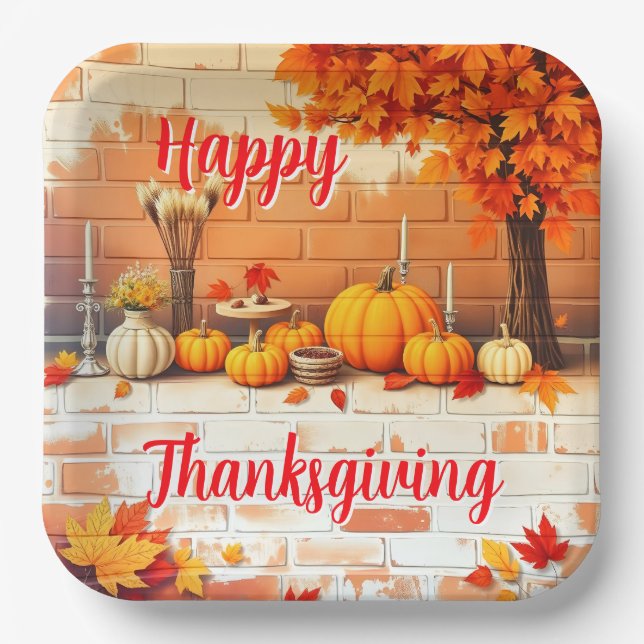 Popular Happy Thanksgiving Beautiful Fall Paper Plate (Front)