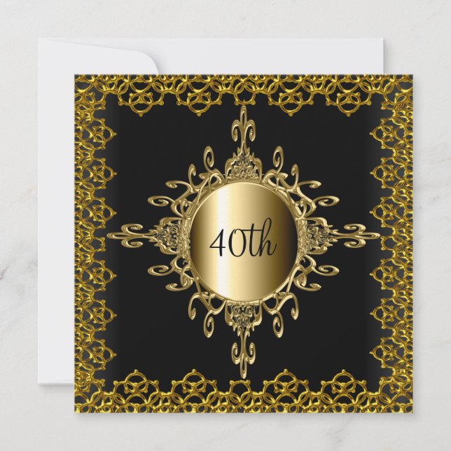 Popular Invitation Birthday Party Black and gold (Front)