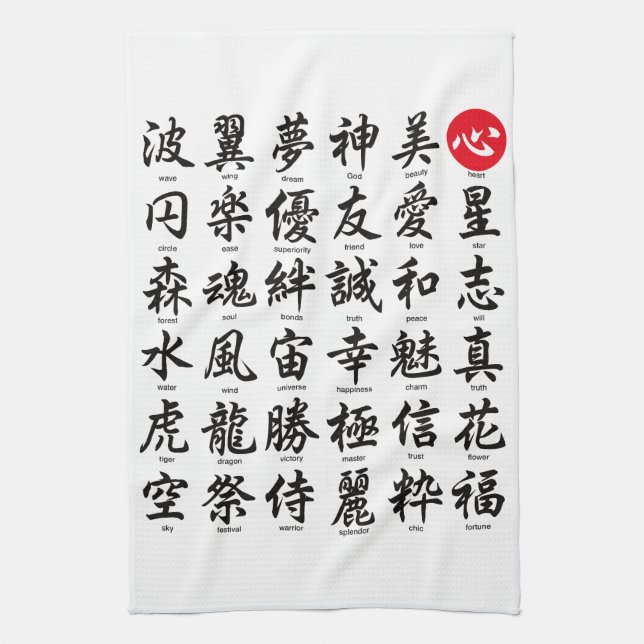 Popular Japanese Kanji Tea Towel (Vertical)