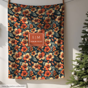 Popular moss green and terracotta floral throw fleece blanket