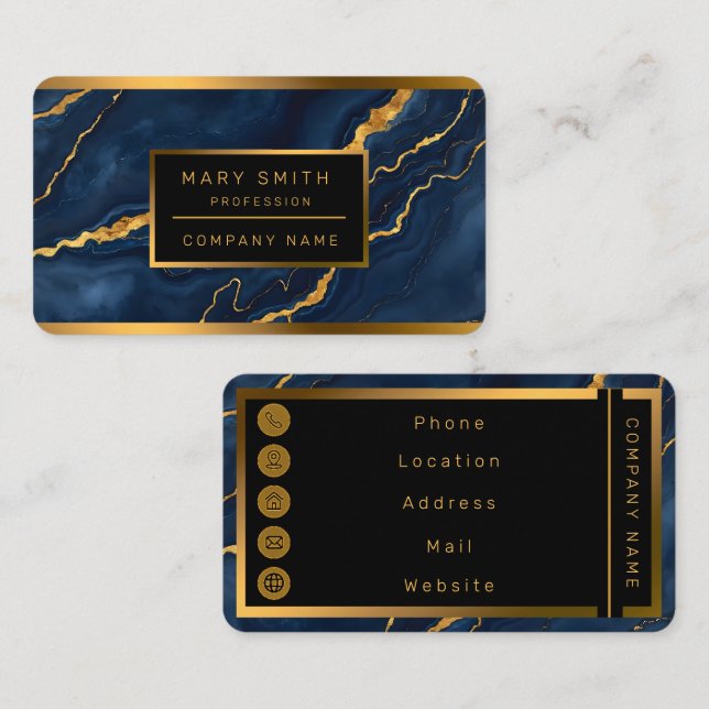 Popular Navy Blue Gold Marble Collection Business Card (Front/Back)