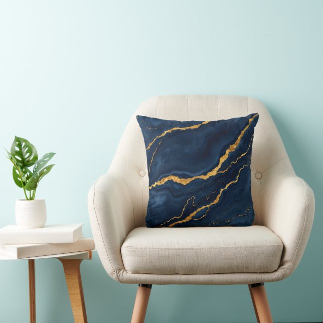 Popular Navy Blue Gold Marble Collection Cushion (Chair)