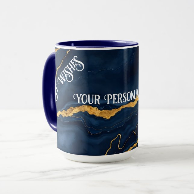 Popular Navy Blue Gold Marble Collection Mug (Front Left)