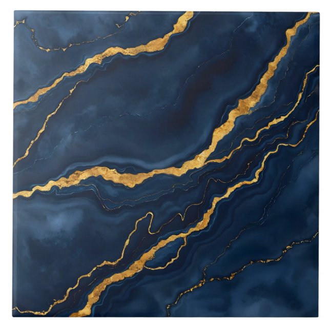Popular Navy Blue Gold Marble Collection Tile (Front)