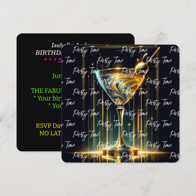 Popular Neon Party Time Personalised Invitation (Front/Back)