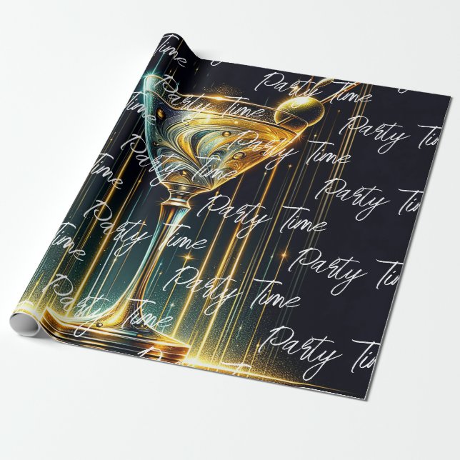 Popular Neon Party Time Personalised Wrapping Paper (Unrolled)