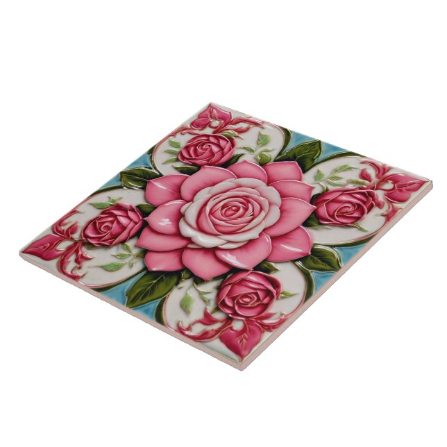 Popular Pink Roses Beautiful Collection Tile (Side)