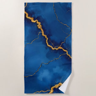 Popular Royal Blue Gold Marble Collection Beach Towel