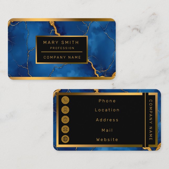 Popular Royal Blue Gold Marble Collection Business Card (Front/Back)