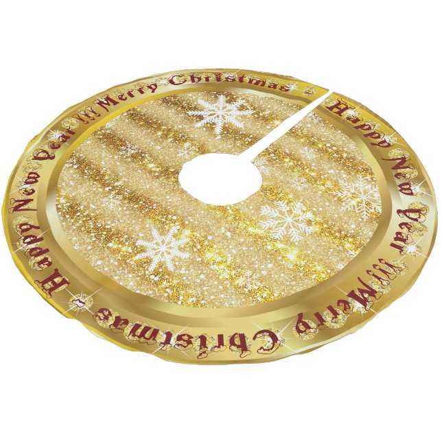Popular Snowflake Gold Glitter Brushed Polyester Tree Skirt (Angled)