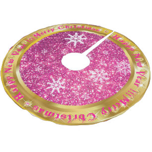 Popular Snowflake Gold Glitter Pink Brushed Polyester Tree Skirt