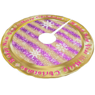 Popular Snowflake Gold Glitter Purple Brushed Polyester Tree Skirt