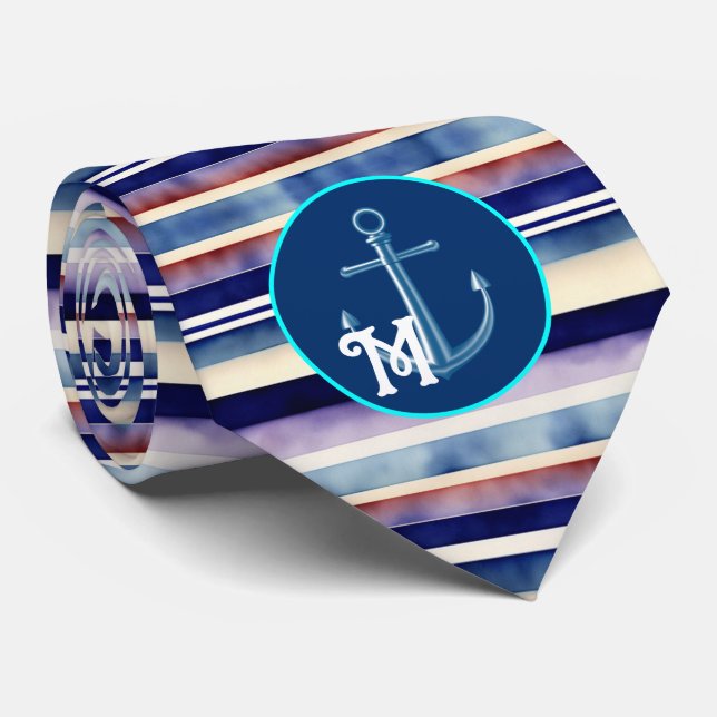 Popular Summer Navy Blue Boat Stripes Collection Tie (Rolled)