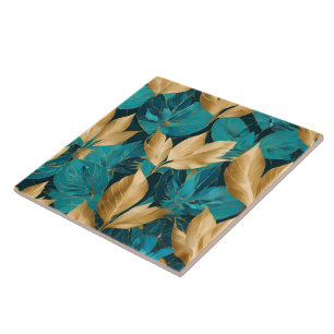 Popular Turquoise Gold Boho Leaves Collection Tile