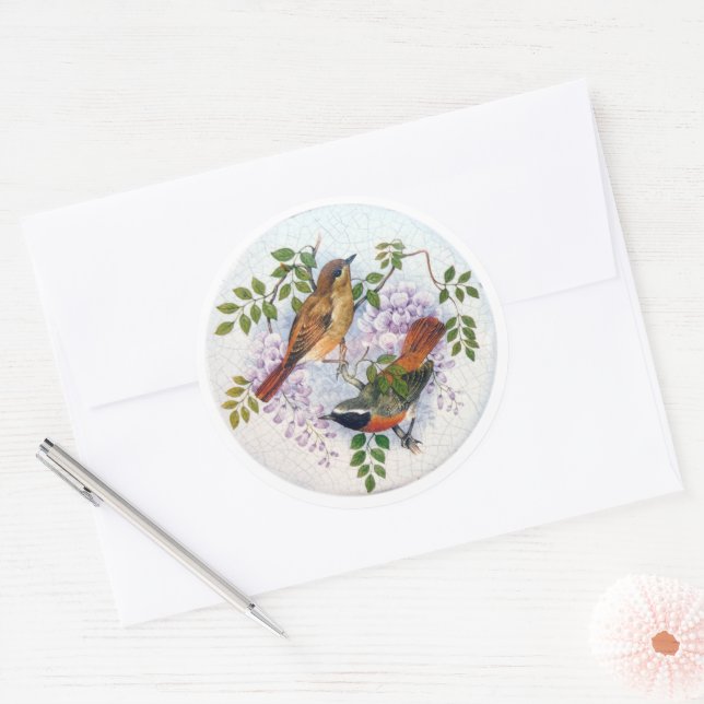 Porcelain Birds. Classic Round Sticker (Envelope)