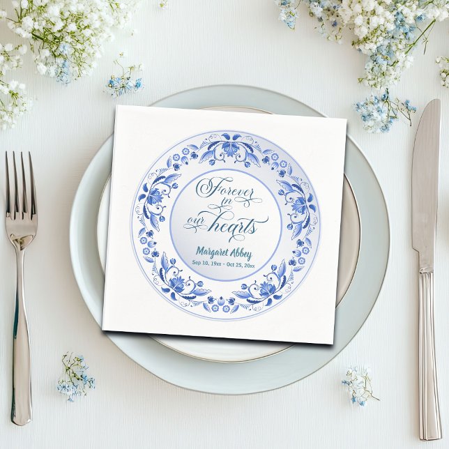 Porcelain Blue Floral Funeral Napkin (Creator Uploaded)