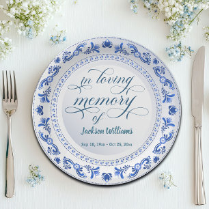 Porcelain Blue Floral Funeral Paper Plate