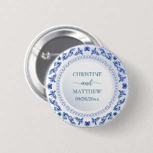 Porcelain Blue Floral Wedding Favour 6 Cm Round Badge