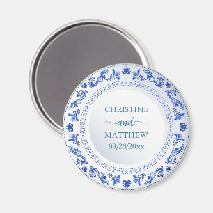 Porcelain Blue Floral Wedding Favour Magnet