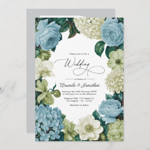 Porcelain Blue, Soft Sage & Ivory Wedding Invitation