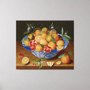Porcelain Bowl with Lemons and Pomegranates Canvas Print