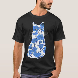 Porcelain Cat Blue and White Florals Cat Graphic T-Shirt