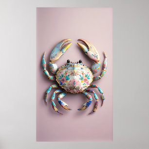 Porcelain Crab – Elegant Floral Shell Art Poster
