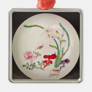 Porcelain dish, famille rose decoration, Yung Chen Metal Tree Decoration