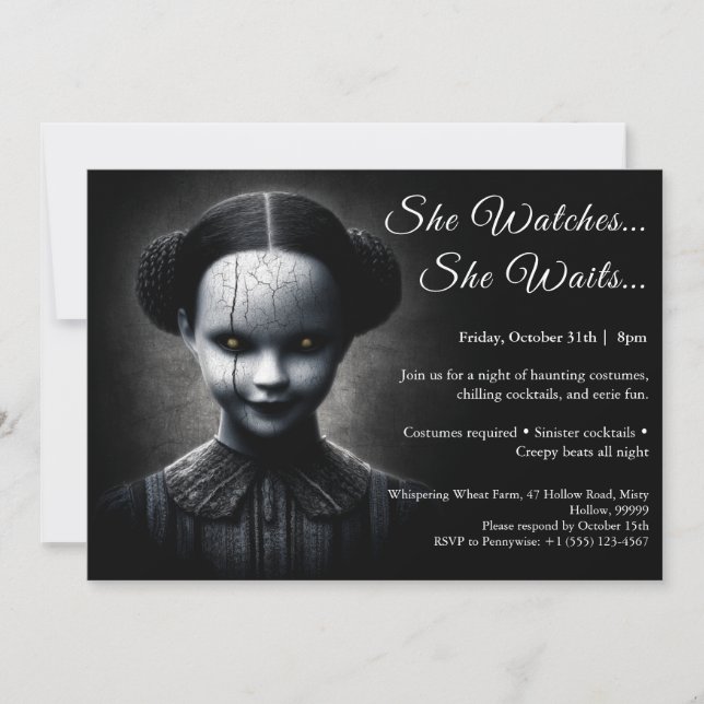 Porcelain Doll Halloween Costume Party Invitation (Front)