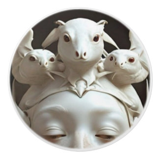 Porcelain Face w/ Goth Creatures Ceramic Knob