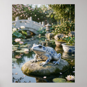 Porcelain Frog Lotus Garden Poster