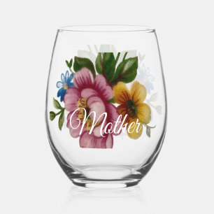 Porcelain Inspired Floral Drinkware Set Stemless Wine Glass